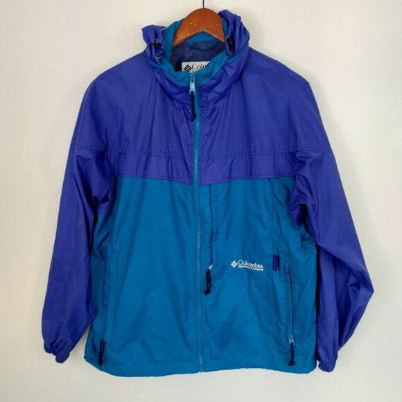 Vintage Columbia Jacket Womens Size Large Blue Zip Fly Packable Nylon 90s Y2K - Picture 1 of 11